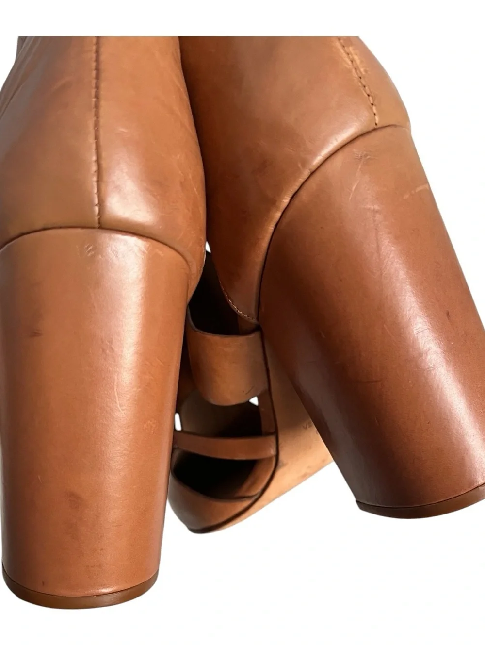 Vince Camuto Cognac Leather Pointed Toe Cutout Block Heel Pumps Sz 10